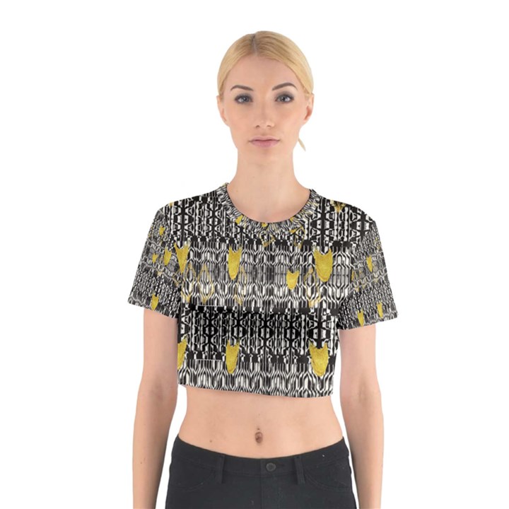 Zig zag stretched goldsmere gold triangles design by kiekiestrickland  Cotton Crop Top