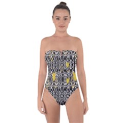 Zig Zag Stretched Goldsmere Gold Triangles Design By Kiekiestrickland  Tie Back One Piece Swimsuit by flipstylezfashionsLLC