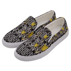 Zig Zag Stretched Goldsmere Gold Triangles Design By Kiekiestrickland  Men s Canvas Slip Ons by flipstylezfashionsLLC