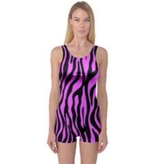 Zebra Stripes Pattern Trend Colors Black Pink One Piece Boyleg Swimsuit by EDDArt