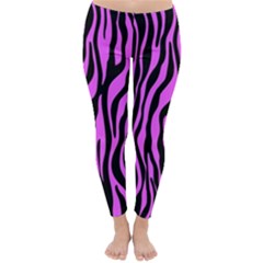 Zebra Stripes Pattern Trend Colors Black Pink Classic Winter Leggings by EDDArt