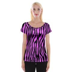 Zebra Stripes Pattern Trend Colors Black Pink Cap Sleeve Tops by EDDArt