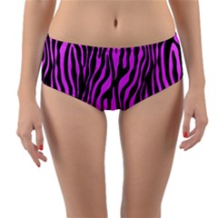 Zebra Stripes Pattern Trend Colors Black Pink Reversible Mid-waist Bikini Bottoms by EDDArt