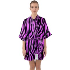 Zebra Stripes Pattern Trend Colors Black Pink Quarter Sleeve Kimono Robe by EDDArt