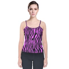 Zebra Stripes Pattern Trend Colors Black Pink Velvet Spaghetti Strap Top by EDDArt