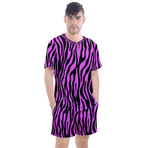 Zebra Stripes Pattern Trend Colors Black Pink Men s Mesh Tee And Shorts Set by EDDArt