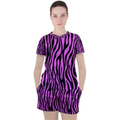 Zebra Stripes Pattern Trend Colors Black Pink Women s Tee And Shorts Set