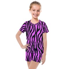 Zebra Stripes Pattern Trend Colors Black Pink Kids  Mesh Tee And Shorts Set