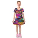 Multicolored Wave Distortion Zigzag Chevrons Kids  Short Sleeve Velvet Dress View1