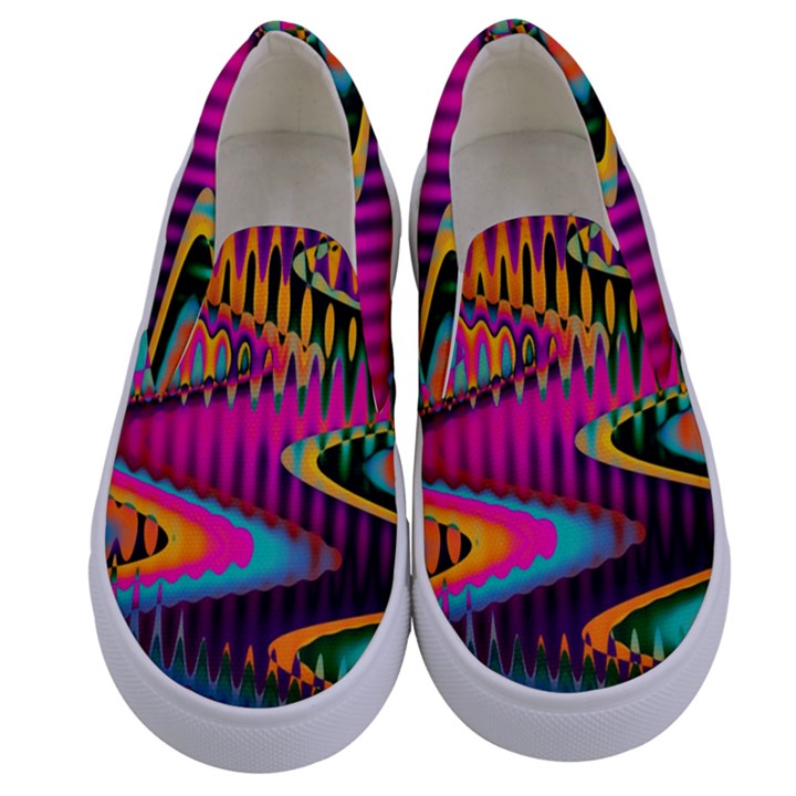 Multicolored Wave Distortion Zigzag Chevrons Kids  Canvas Slip Ons