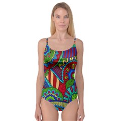 Pop Art Paisley Flowers Ornaments Multicolored 2 Camisole Leotard  by EDDArt