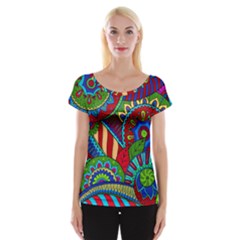 Pop Art Paisley Flowers Ornaments Multicolored 2 Cap Sleeve Tops by EDDArt