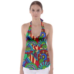 Pop Art Paisley Flowers Ornaments Multicolored 2 Babydoll Tankini Top by EDDArt