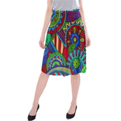 Pop Art Paisley Flowers Ornaments Multicolored 2 Midi Beach Skirt by EDDArt