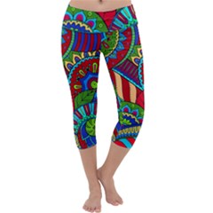 Pop Art Paisley Flowers Ornaments Multicolored 2 Capri Yoga Leggings by EDDArt