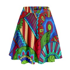 Pop Art Paisley Flowers Ornaments Multicolored 2 High Waist Skirt by EDDArt