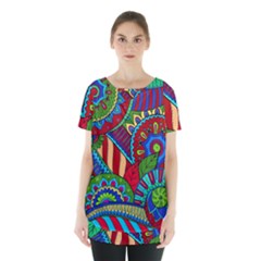 Pop Art Paisley Flowers Ornaments Multicolored 2 Skirt Hem Sports Top by EDDArt