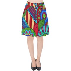 Pop Art Paisley Flowers Ornaments Multicolored 2 Velvet High Waist Skirt by EDDArt