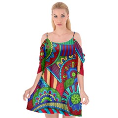 Pop Art Paisley Flowers Ornaments Multicolored 2 Cutout Spaghetti Strap Chiffon Dress by EDDArt