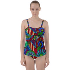 Pop Art Paisley Flowers Ornaments Multicolored 2 Twist Front Tankini Set by EDDArt