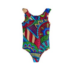 Pop Art Paisley Flowers Ornaments Multicolored 2 Kids  Frill Swimsuit by EDDArt