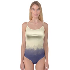 Cloudy Foggy Forest With Pine Trees Camisole Leotard  by genx