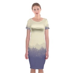 Cloudy Foggy Forest With Pine Trees Classic Short Sleeve Midi Dress by genx