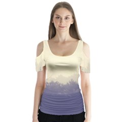 Cloudy Foggy Forest With Pine Trees Butterfly Sleeve Cutout Tee 