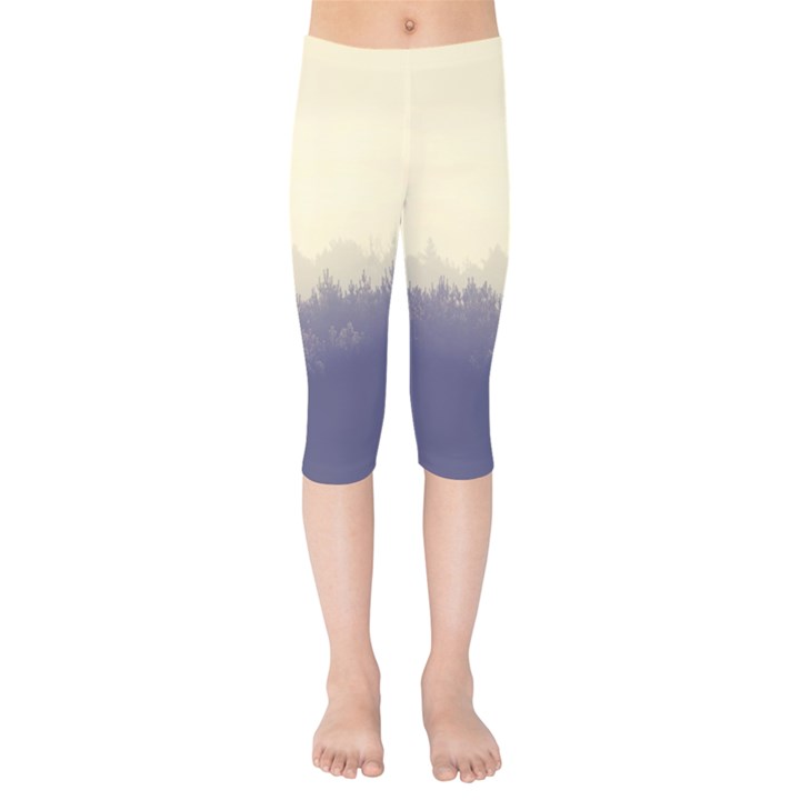 Cloudy Foggy Forest with pine trees Kids  Capri Leggings 