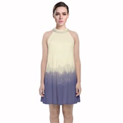 Cloudy Foggy Forest With Pine Trees Velvet Halter Neckline Dress 