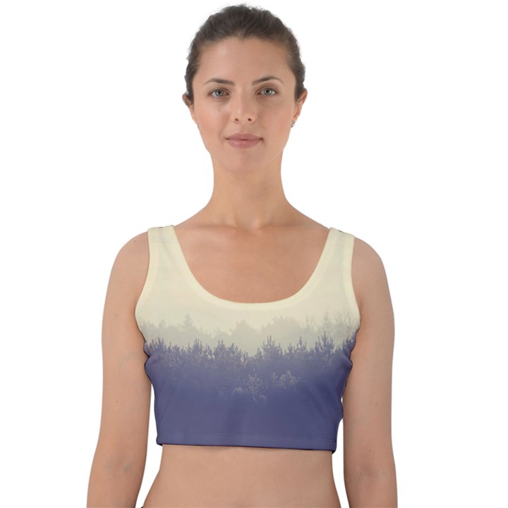 Cloudy Foggy Forest with pine trees Velvet Crop Top