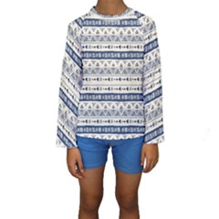 Native American Ornaments Watercolor Pattern Blue Kids  Long Sleeve Swimwear by EDDArt