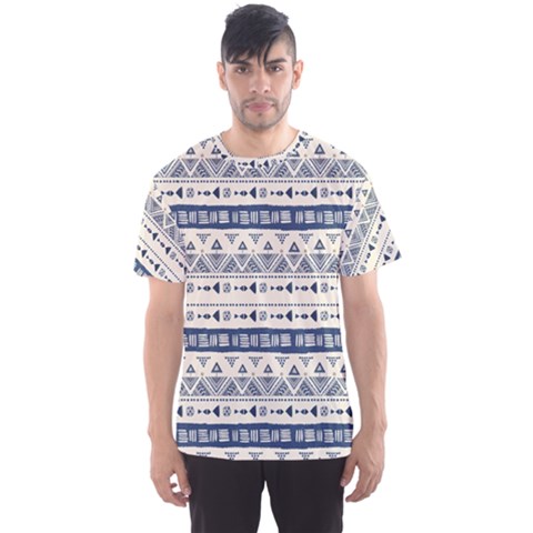 Native American Ornaments Watercolor Pattern Blue Men s Sports Mesh Tee by EDDArt