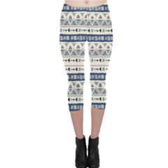 Native American Ornaments Watercolor Pattern Blue Capri Leggings  by EDDArt