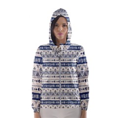 Native American Ornaments Watercolor Pattern Blue Hooded Windbreaker (women) by EDDArt