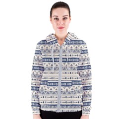 Native American Ornaments Watercolor Pattern Blue Women s Zipper Hoodie by EDDArt