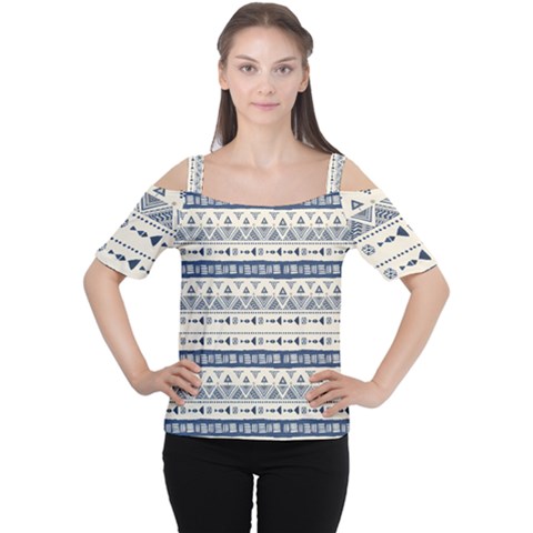 Native American Ornaments Watercolor Pattern Blue Cutout Shoulder Tee by EDDArt