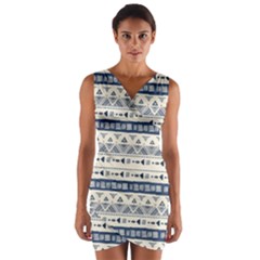 Native American Ornaments Watercolor Pattern Blue Wrap Front Bodycon Dress by EDDArt