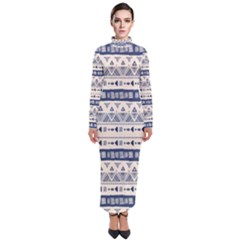 Native American Ornaments Watercolor Pattern Blue Turtleneck Maxi Dress by EDDArt