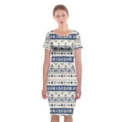 Native American Ornaments Watercolor Pattern Blue Classic Short Sleeve Midi Dress by EDDArt