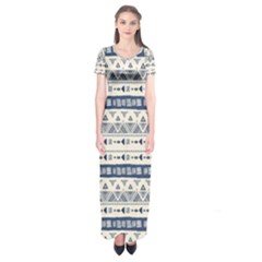 Native American Ornaments Watercolor Pattern Blue Short Sleeve Maxi Dress by EDDArt