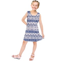 Native American Ornaments Watercolor Pattern Blue Kids  Tunic Dress by EDDArt