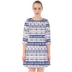 Native American Ornaments Watercolor Pattern Blue Smock Dress by EDDArt