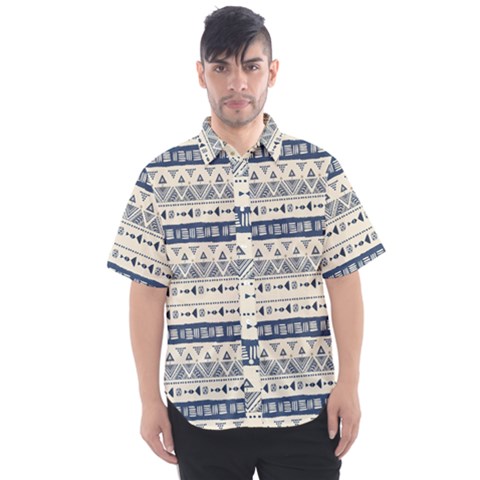 Native American Ornaments Watercolor Pattern Blue Men s Short Sleeve Shirt by EDDArt