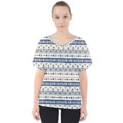 Native American Ornaments Watercolor Pattern Blue V-neck Dolman Drape Top by EDDArt