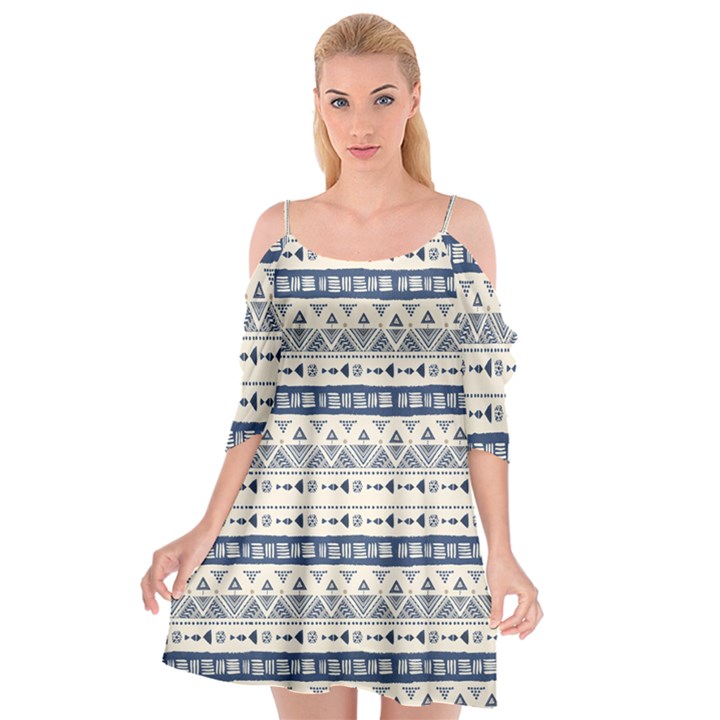 Native American Ornaments Watercolor Pattern Blue Cutout Spaghetti Strap Chiffon Dress