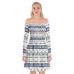 Native American Ornaments Watercolor Pattern Blue Off Shoulder Skater Dress by EDDArt