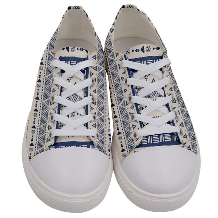 Native American Ornaments Watercolor Pattern Blue Women s Low Top Canvas Sneakers