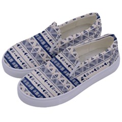 Native American Ornaments Watercolor Pattern Blue Kids  Canvas Slip Ons by EDDArt