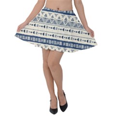 Native American Ornaments Watercolor Pattern Blue Velvet Skater Skirt by EDDArt